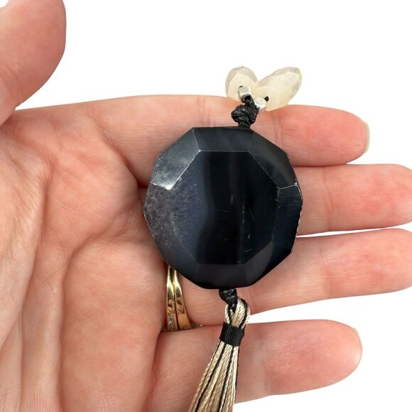 J. Jill Stone Necklace Faceted Agate Pendant Tassel Long Multi Beaded Adjustable - Picture 6 of 14